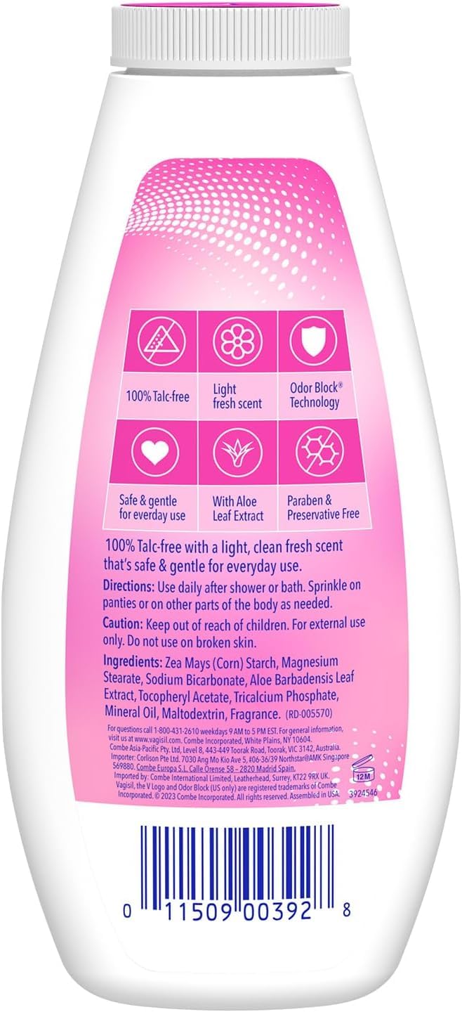 Vagisil Odor Block Deodorant Powder for Women, Helps to Prevents Chafing, Talc-Free, 8 Ounce (Pack of 1)