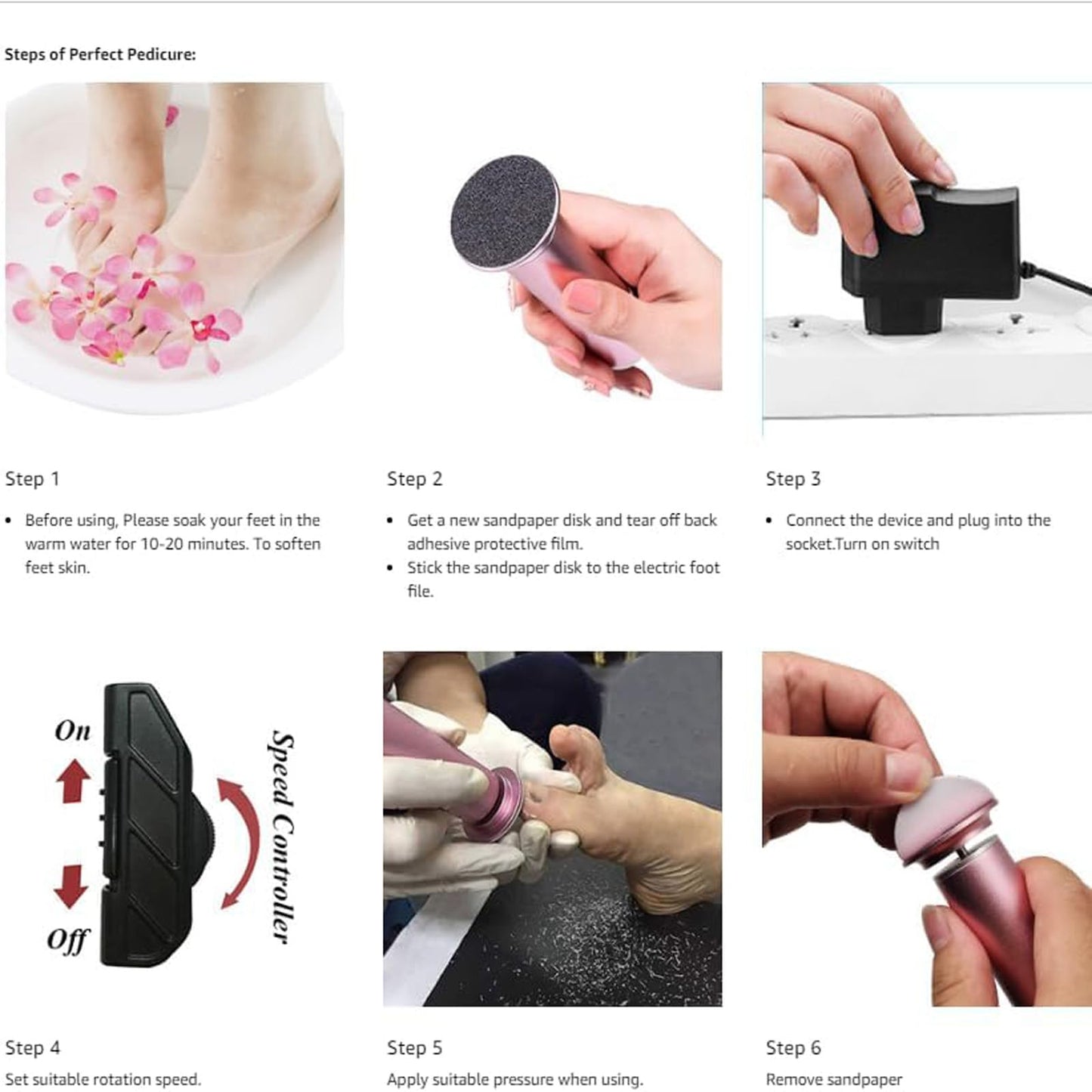 Ravifun Electric Foot File Callus Remover, Professional Calluses Remover for Feet with 60pcs Sandpaper Discs, Adjustable Speed Control Pedicure Tool