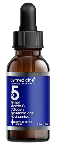 5 in 1 Potent Face Serum with Retinol, Vitamin C, Collagen, Hyaluronic Acid, Niacinamide | May Help Improve Appearance of Fine Lines and Reduce