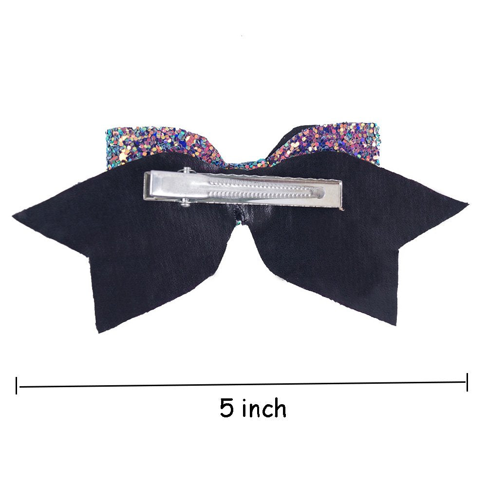 5 Inch Glitter Hair Bows Boutique Hair Clips 6 Pcs Multi Color Glitter Sequins Big Hair Bows for Baby Girls Teens Toddlers