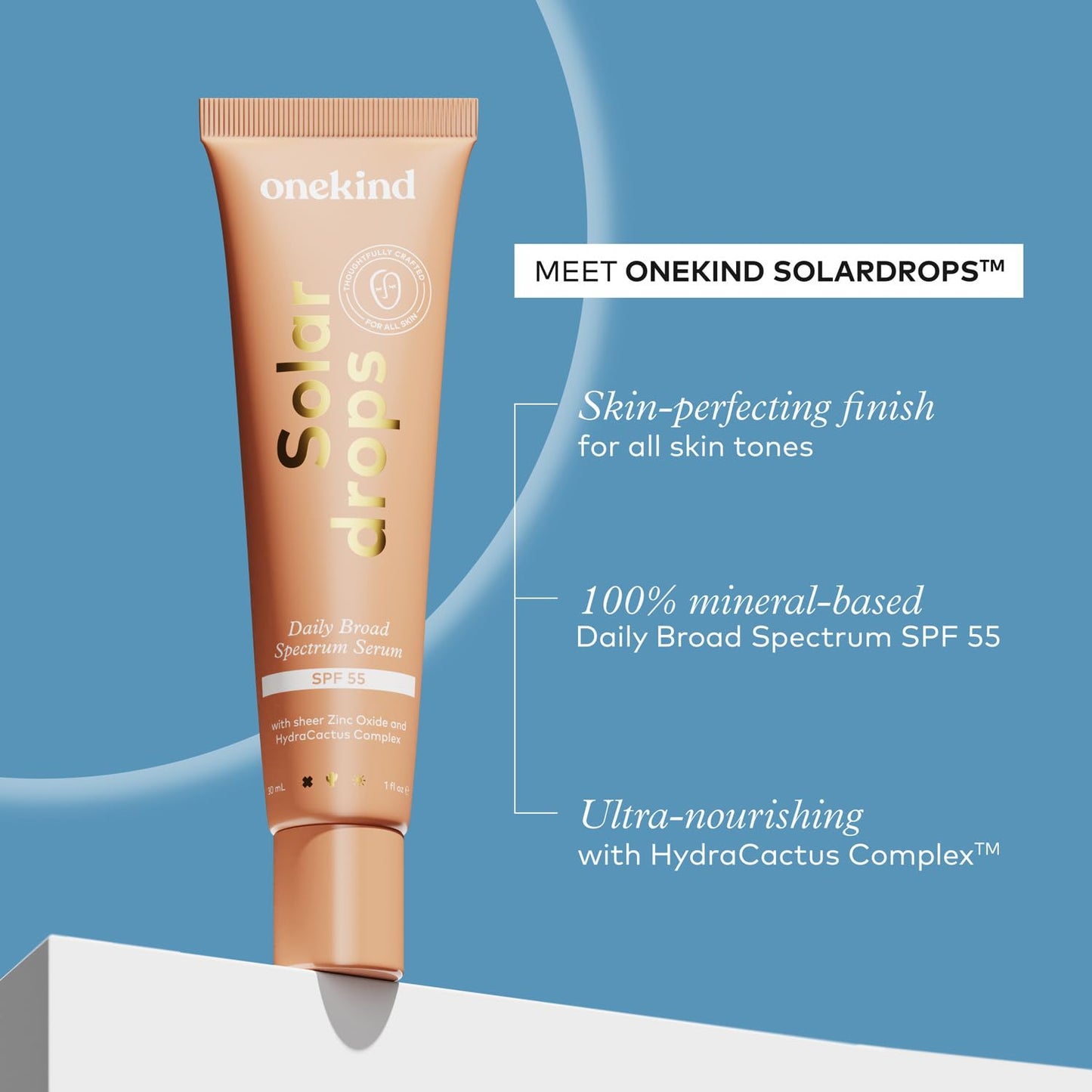 Onekind Solardrops SPF 55 Daily Mineral Sunscreen Serum for Sensitive Skin, Lightweight Wrinkle Defense Non-Comedogenic Zinc Oxide Formula with UVA