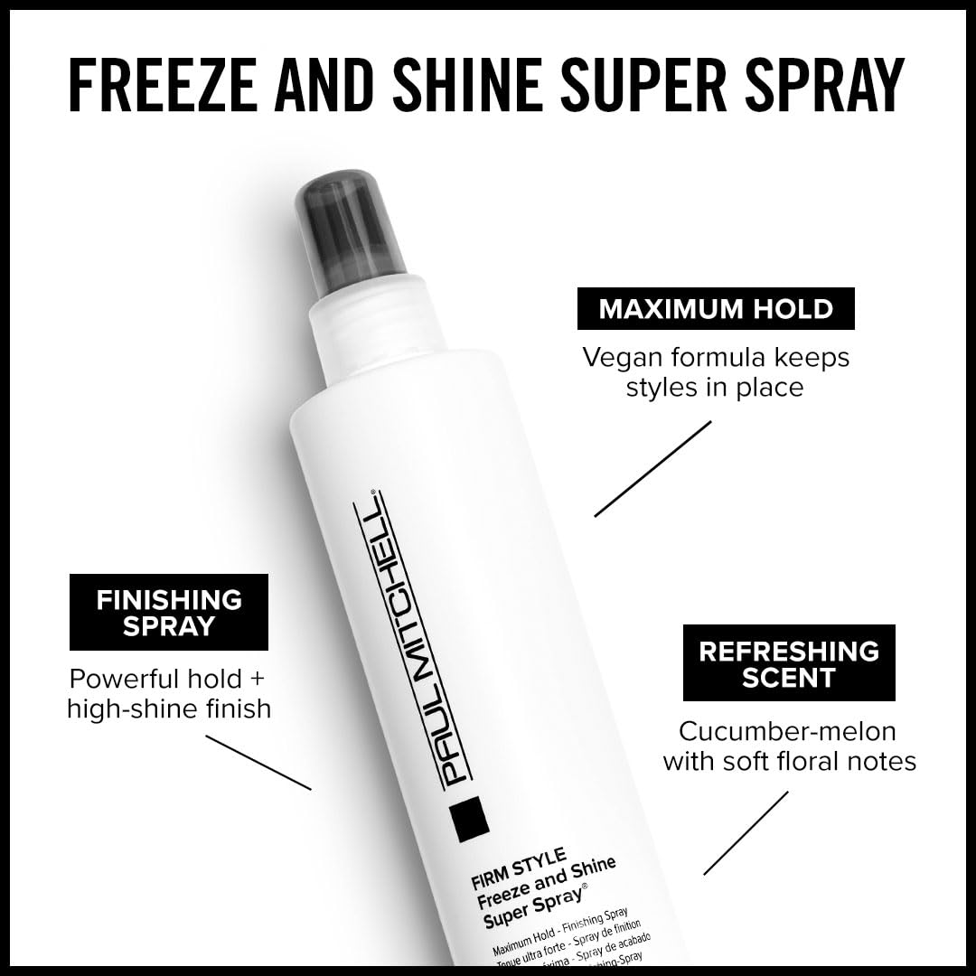 Paul Mitchell Freeze and Shine Super Hairspray, Maximum Hold, Shiny Finish Hairspray, For Coarse Hair, 16.9 fl. oz