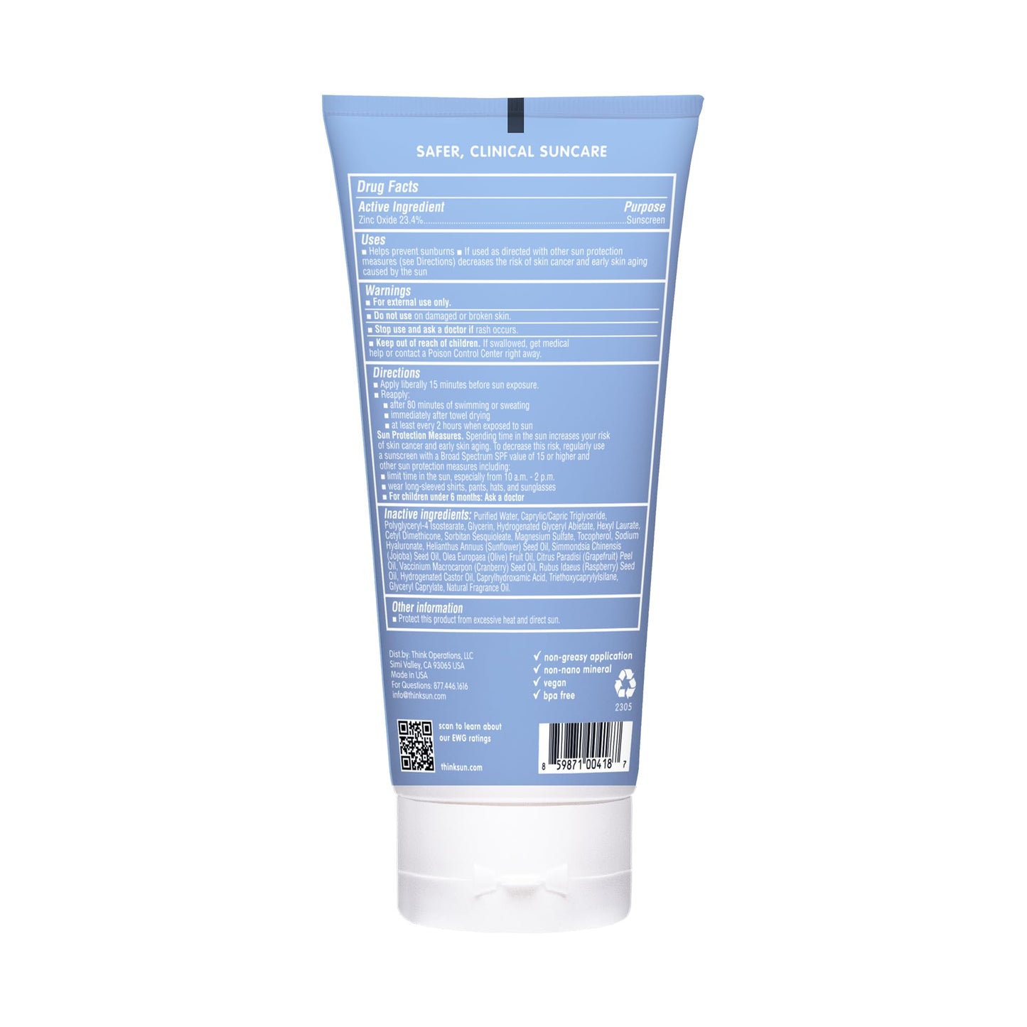 Thinksport SPF 50+ Mineral Sunscreen with Zinc Oxide, 6 Fl Oz - Safe, Natural Sunscreen Lotion for Sports & Active Use, Water Resistant Reef Safe