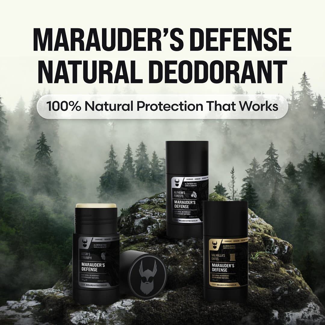 The Beard Struggle Natural Deodorant - Marauder’s Defense - 100% Natural Deodorant - Aluminum Free - Charcoal Infused - Silver Collection, Alfheim's Beauty and Personal Care The Beard Struggle