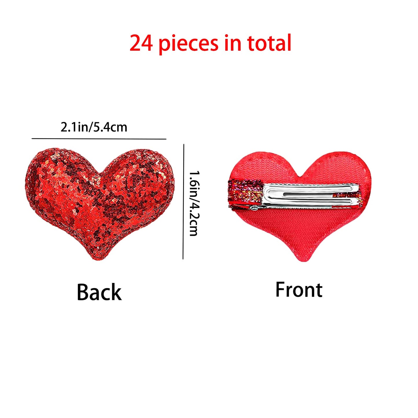 24 Pieces Valentine's Day Heart Hair Clips Heart Glitter Sequin Heart Hairpins for Girls Birthday Party Wedding Themed Party Hair Accessories