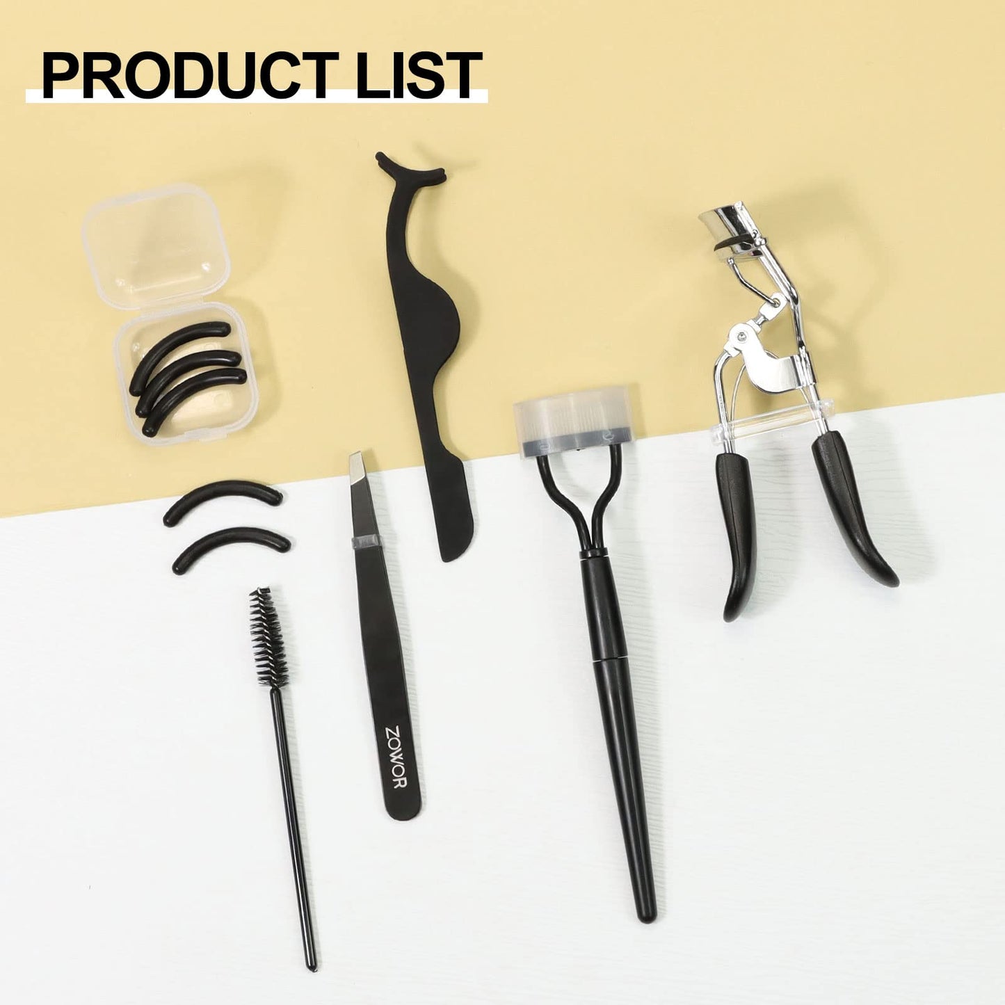 Zowor Eyelash Curler with Comb and Brush Fit All Eye Shape Curved Eyelash Curlers with 5PCS Silicone Refill Pad,Natural and Long Lasting Lash Curler