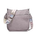 JEN & CO. Crossbody Bags for Women Trendy Vegan Leather Hobo Purses Shoulder Handbags with Wide Adjustable Guitar Strap, Dusty Lavender