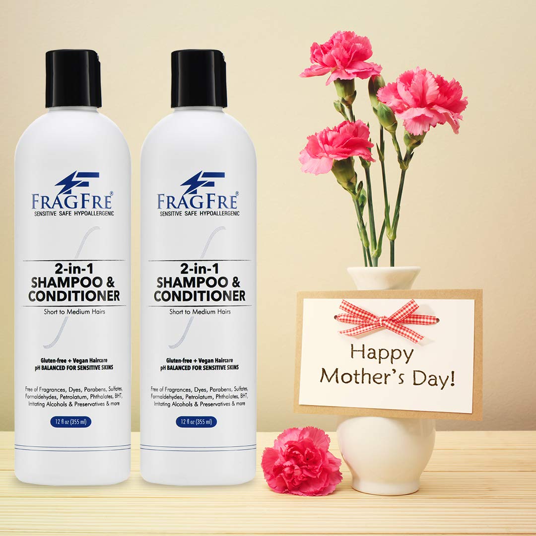 FRAGFRE 2 in 1 Shampoo and Conditioner 12 oz (2-Pack Gift Set) - Fragrance Free Conditioning Shampoo for Short to Medium Hairs - Color Safe - Sulfate