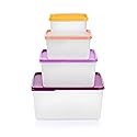 Tupperware Keeptabs 4-Container Stacking Food Storage Set, Multi Color Lids, Nestable, Dishwasher Safe and BPA Free (4 Containers, 4 Lids)