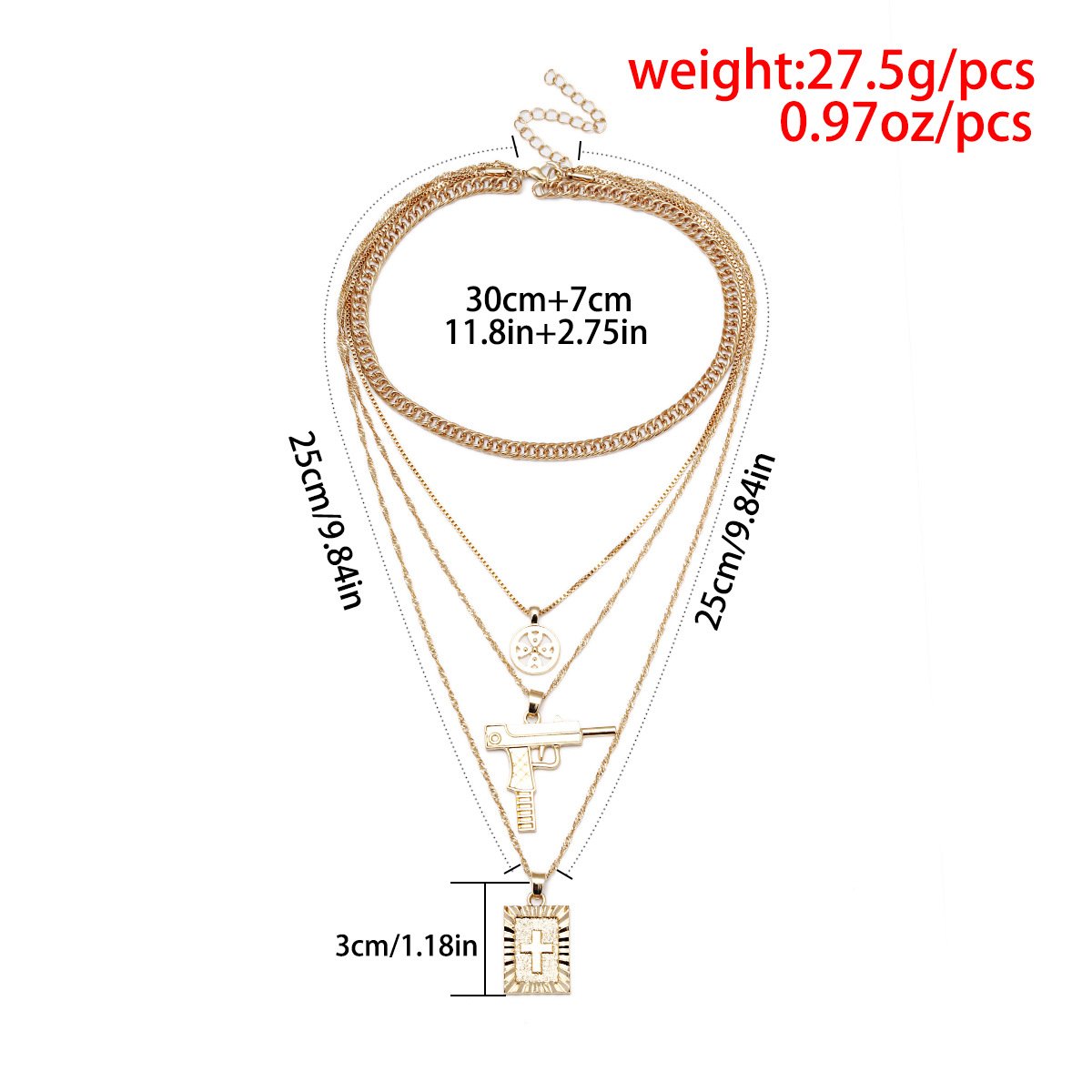 FXmimior Multilayer Necklace Silver Medal Pistol Charm Pendant Alloy Chic Necklace Gift for Her