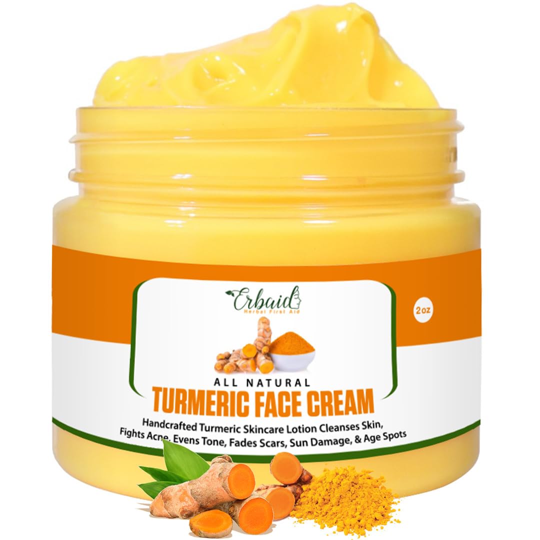 Erbaid Turmeric Face Cream for Face & Body - All Natural Turmeric Skin Brightening Lotion - Turmeric Cleanses Skin, Fights Acne, Evens Tone, Fades