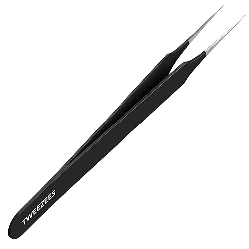 Ingrown Hair Tweezers | Pointed Tip | Black |Precision Stainless Steel | Extra Sharp and Perfectly Aligned for Ingrown Hair Treatment & Splinter