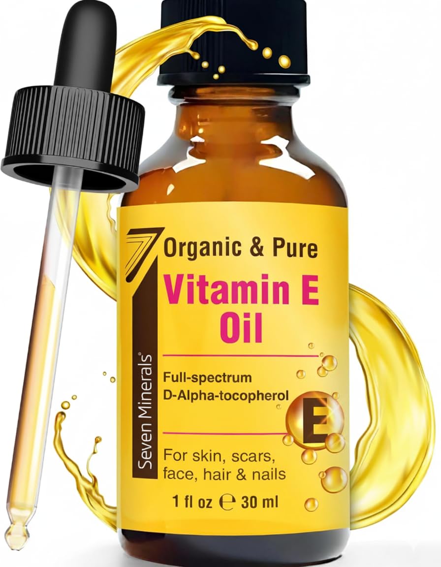 Seven Minerals Ultra Pure Vitamin E Oil - Full-Spectrum D-Alpha Tocopherol, 1 Fl Oz - 100% Organic Vitamin E Oil for Skin, Face, Hair, and Scars Beauty and Personal Care Seven Minerals
