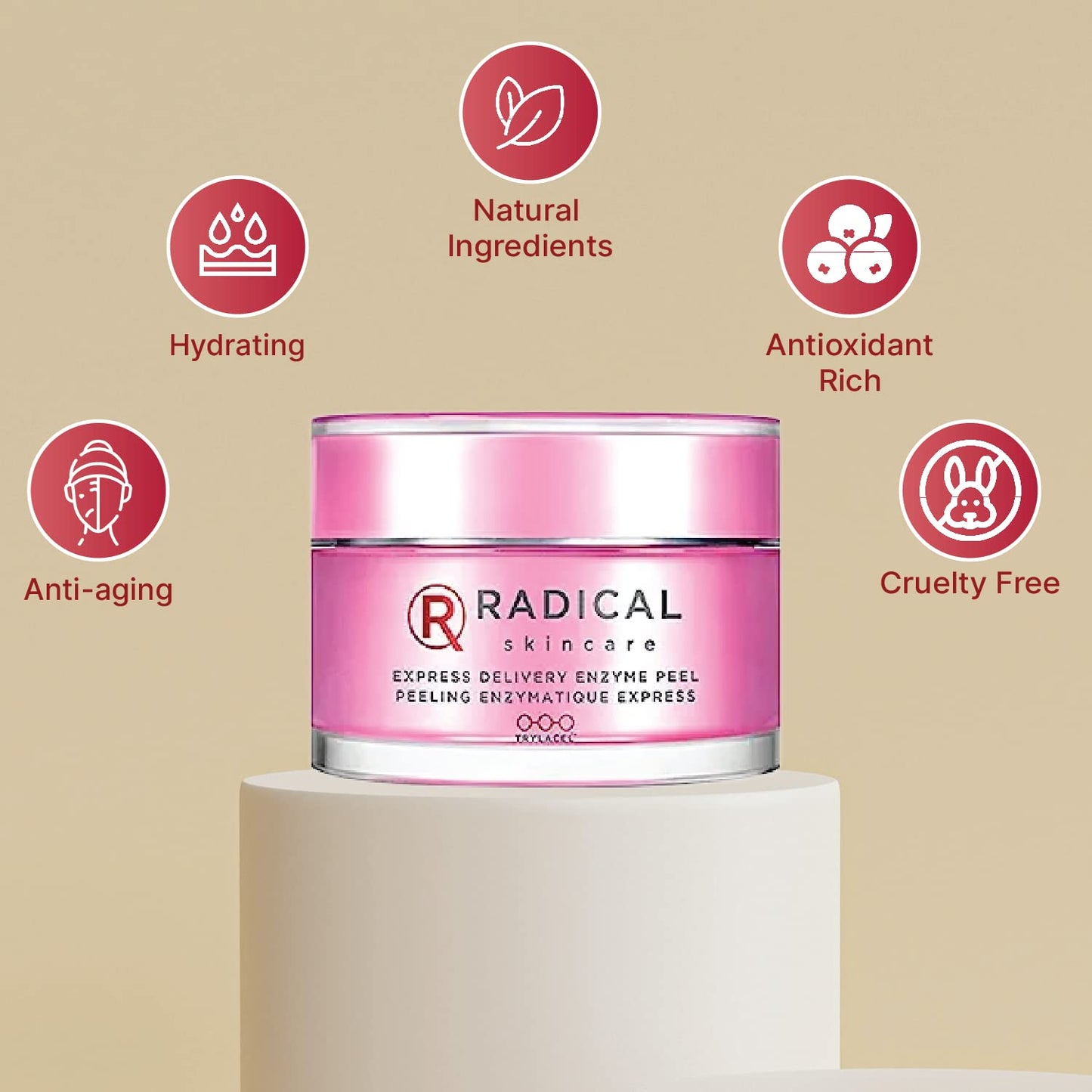 Radical Skincare Express Delivery Facial Enzyme Peel Mask Cleanser Exfoliator - Reveal Smooth, Supple, Polished Skin In Minutes | Paraben & Cruelty