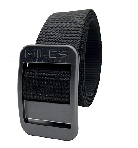 Miles Tactical Nylon Belt with Aluminum Metal Buckle No-Slip Design (Black, Medium)