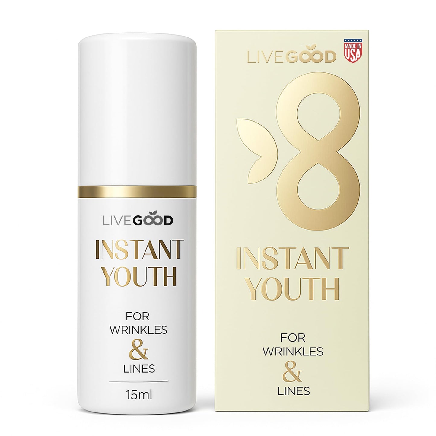 LIVEGOOD Instant Youth Wrinkle Reducer, Face and Eye Smoothing Cream for Fine Lines and Puffiness, Fast-Absorbing Silicate Formula for Temporary