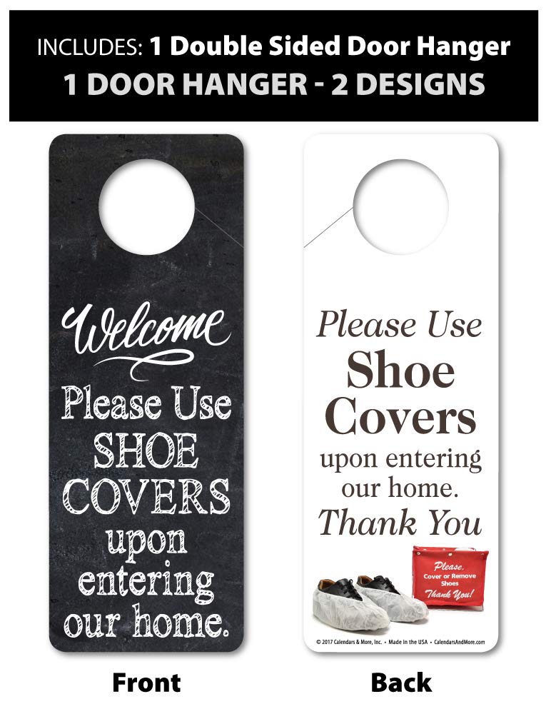 Mediz Foldable Shoe Cover Holder (Black) with Bonus: 1 Door Hanger with Designs on Front and Back - Please Use Shoe Covers