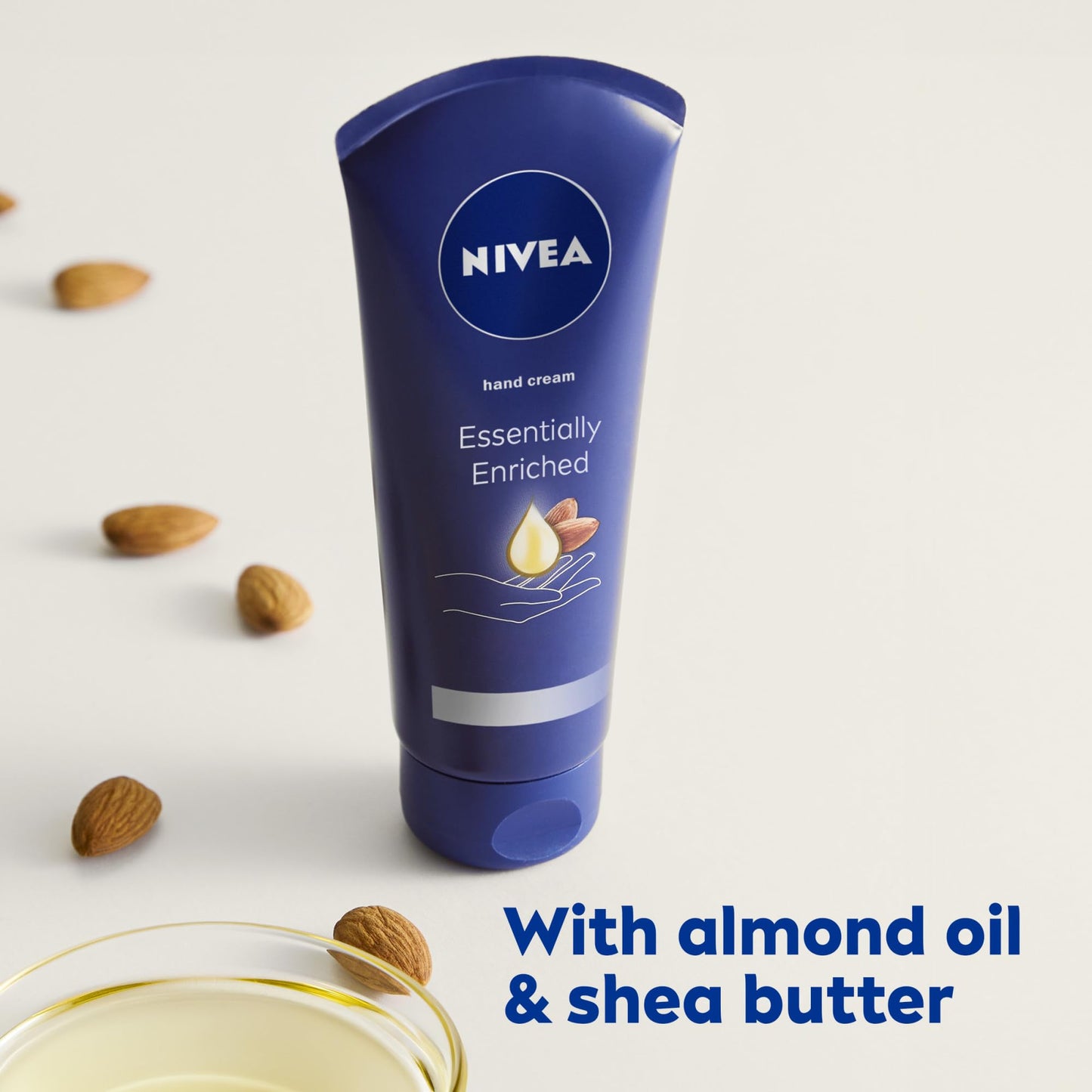 NIVEA Moisturizing Must-Haves Skin Care Set, Essentially Enriched Hand Cream with Almond Oil and Shea Butter, 2.6 Oz Tube (Pack of 2) + Moisture Lip