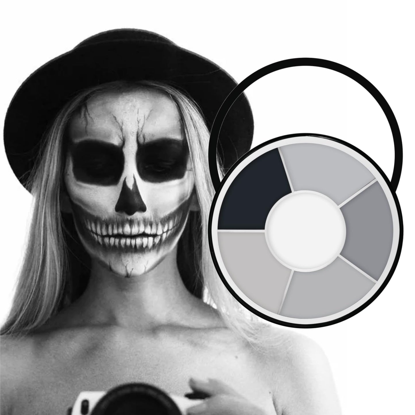 6 Color Grey Face Paint Palette, Professional Skeleton Skull Face Body Paint, Washable SFX Makeup for Halloween Face Body Paint, Vampire, Zombie