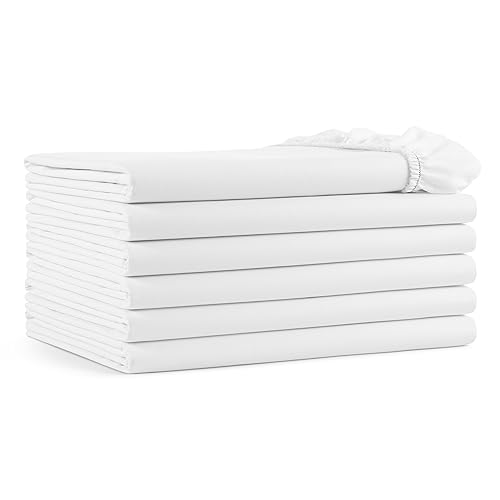 Arkwright Bulk Twin Fitted Bed Sheets - Pack of 6 - Soft Cotton Blend Bottom Sheet Only with Deep Pocket, Hotel Collection Bedding for Hosts, Resorts,