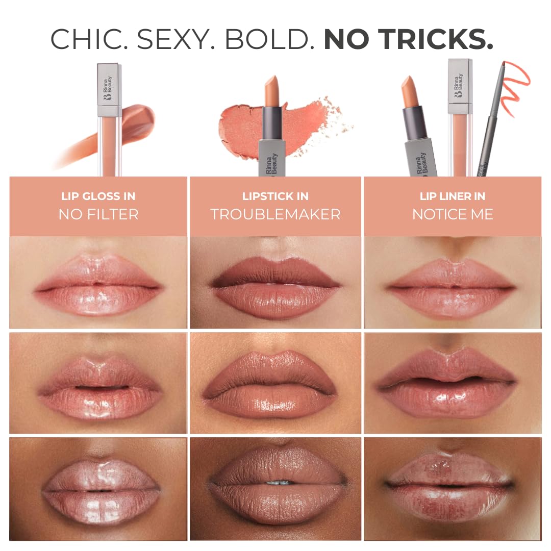 Rinna Beauty Icon Lip Kit - Birthday Suit - All-in-one Lip Kit Includes Lipstick, Lip Gloss, and Lip Liner - TRUE NUDE look - Vegan, Long-lasting,