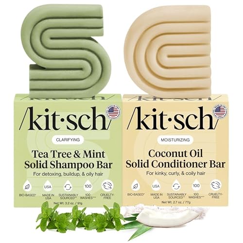 Kitsch Tea Tree Shampoo & Coconut Oil Conditioner Bar - Shampoo and Conditioner Set - Clarifying Bar Soap for Greasy Hair & Deep Moisturizing