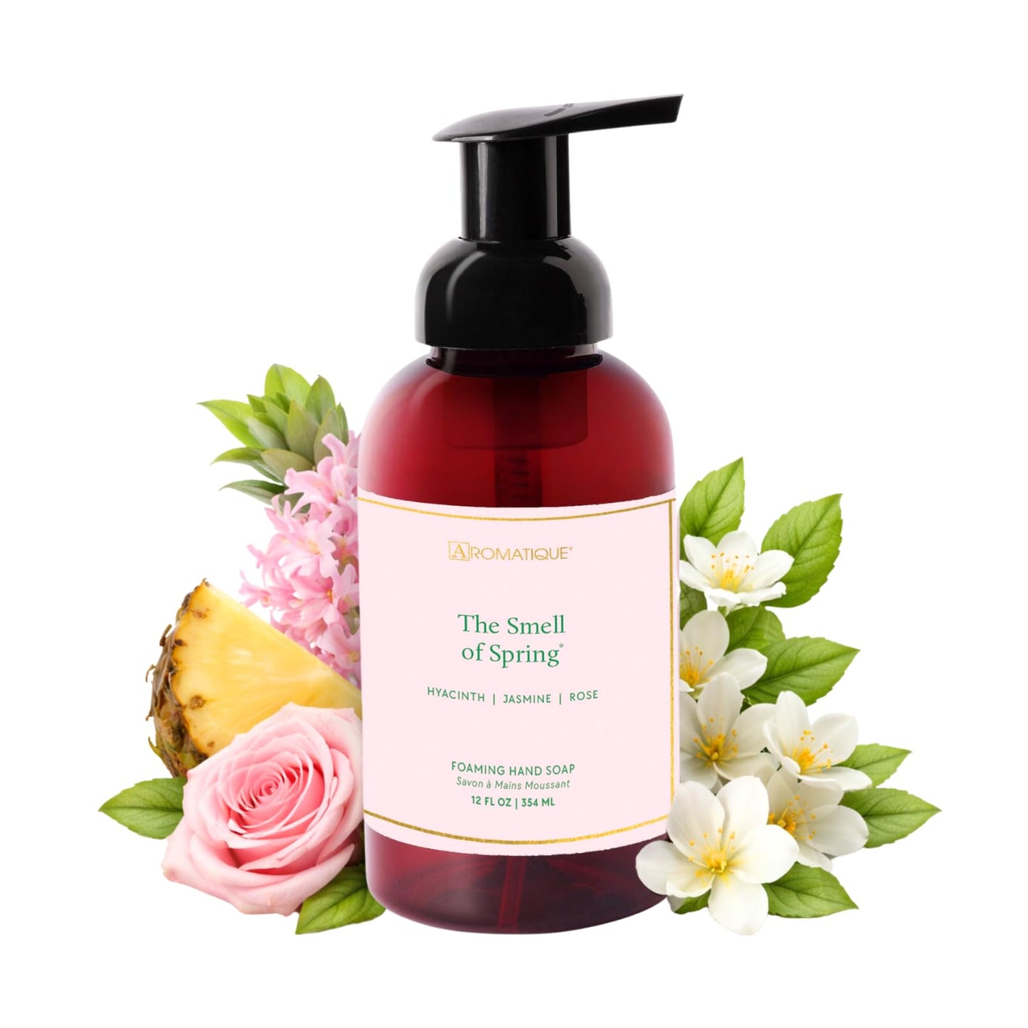 Aromatique The Smell of Spring Foaming Hand Soap Floral Moisturizing Luxury Hand Wash With Aloe Notes of Pineapple, Green Hyacinth, Jasmine, Rose