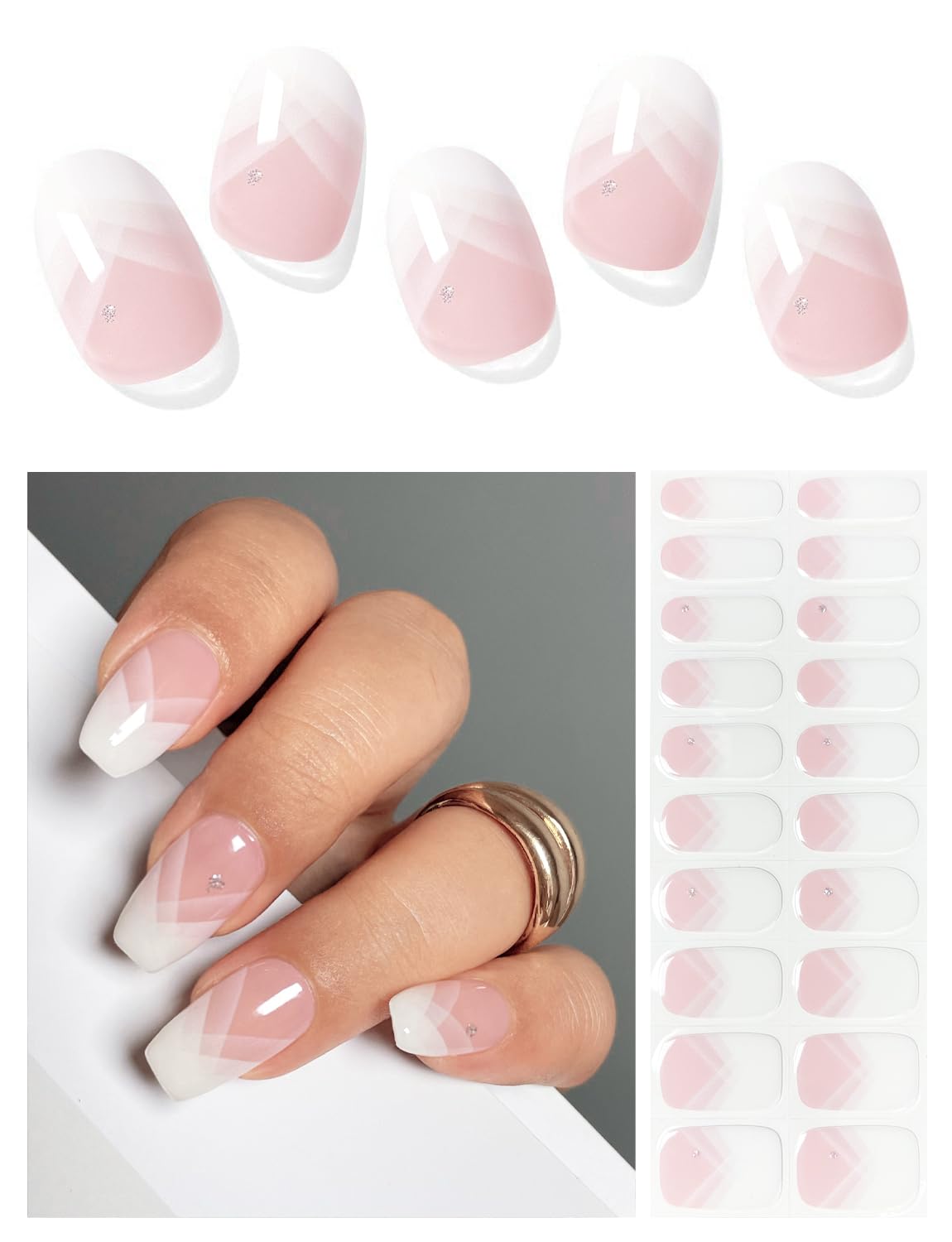 AutyaMee Semi Cured Gel Nail Strips (Elegant French), White French Tip, 20 Pcs Gel Nail Wraps, Stickers, UV Light Required, Salon Quality, Long Beauty and Personal Care AutyaMee