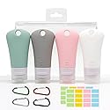 BetterJonny 4 Pcs Silicone Travel Bottles Set, Leak Proof Squeezable Tubes Set with Keychain and EVA Bag - Refillable Travel Accessories for Shampoo