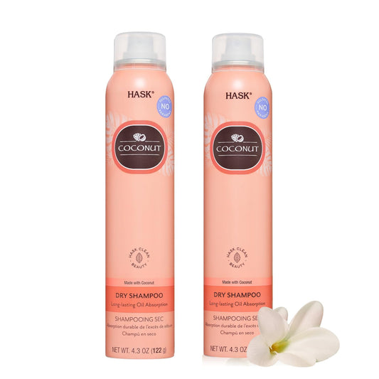 HASK Coconut Nourishing Dry Shampoo Kits for all hair types, aluminum free, no sulfates, parabens, phthalates, gluten or artificial colors(4.3oz-Qty2)