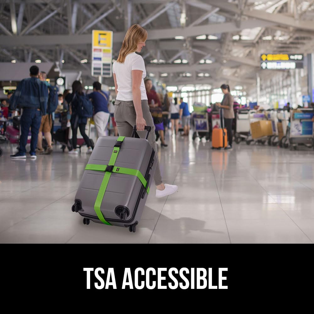 GORILLA GRIP 4-Pack Adjustable Luggage Straps – Heavy Duty Travel Belts, Bag Connectors, Green, Easy ID