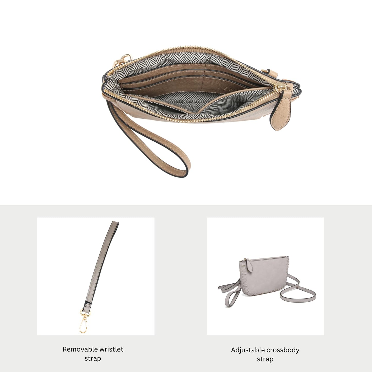 JEN & CO. Whipstitch Small Crossbody Bags for Women Vegan Leather Wristlet Wallets Clutch Purses Shoulder Handbag (Black)