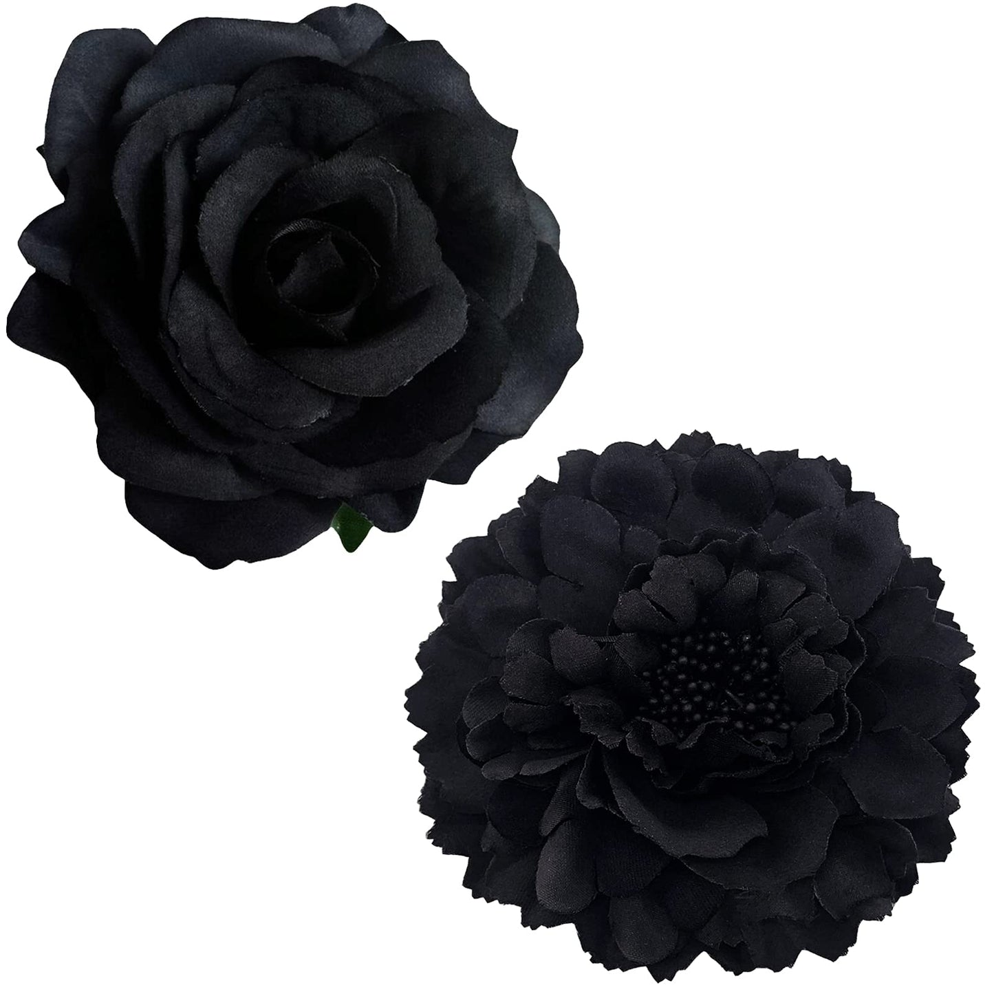 Large Floral Hair Accessory Set - Includes 4 Peony and 4 Rose Barrette Hair Clips for Flamenco Dance, Beach Party, Wedding (Black)