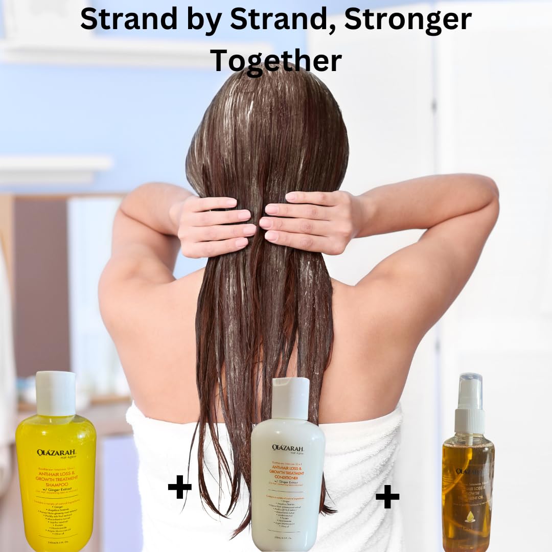 RootRenew Intensive Hair Care Set: 10-in-1 Anti-Hair Loss & Growth Treatment - Shampoo, Conditioner, and Oil Infused with Ginger Extract (8 Fl. oz, 8