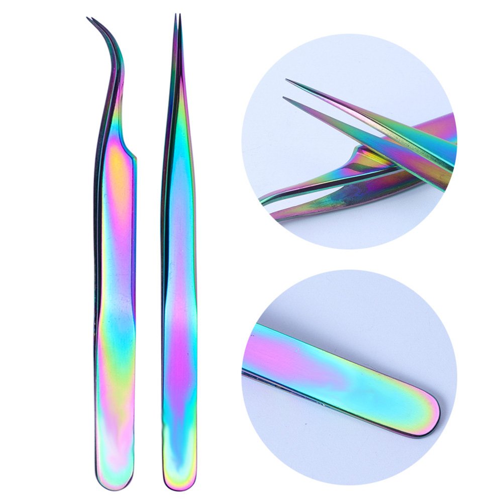 WOKOTO Nail Tweezers And Scissors Kit Straight Curved Rainbow Stainless Steel Precision Tweezers Set For Nail Art Sticker Rhinestone Eyelash