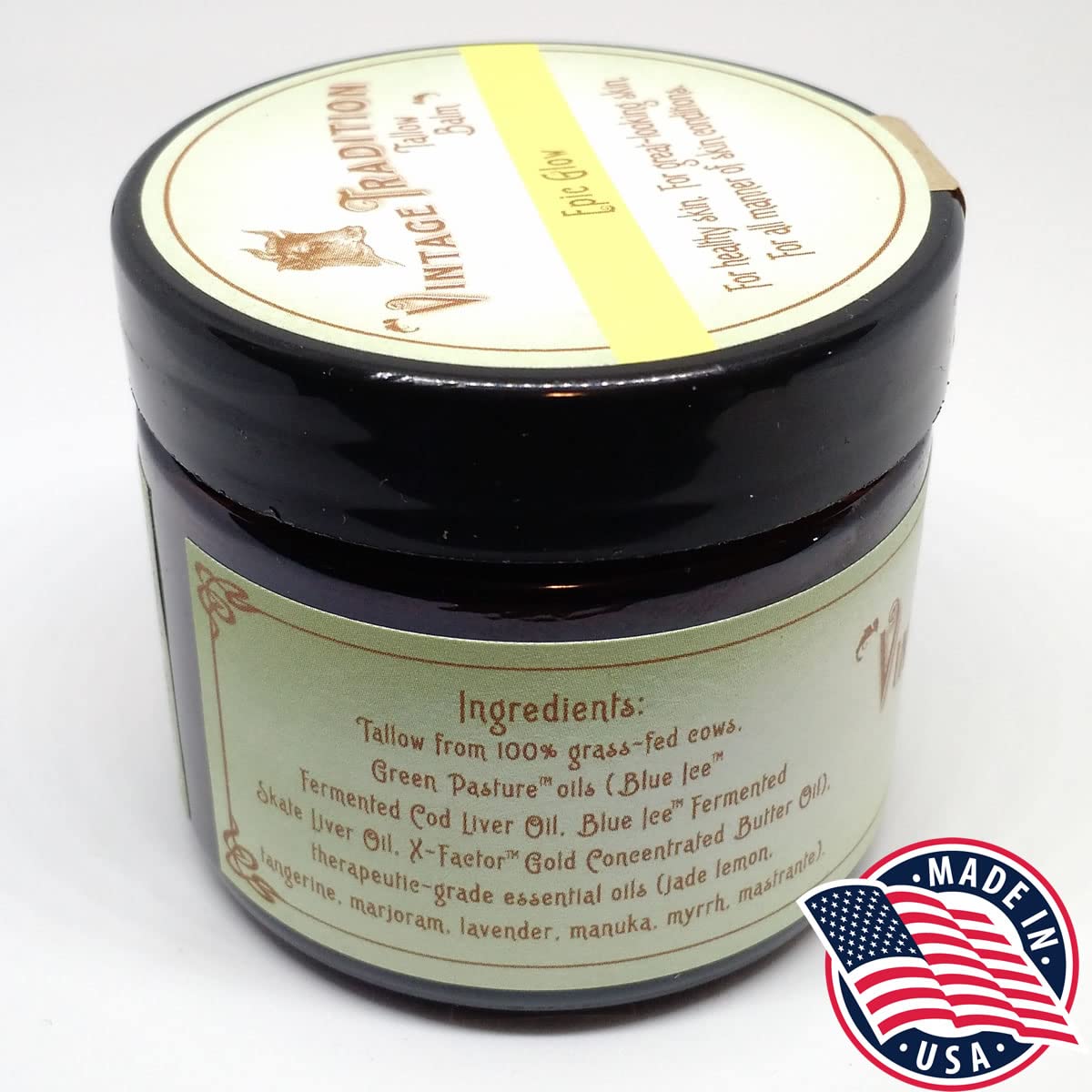 Vintage Tradition Epic Glow Beef Tallow Balm - Glow Boosting Moisturizer with Lavender Oil, Myrrh Oil, Manuka Face Oil, and Fish Oils - Beef Tallow