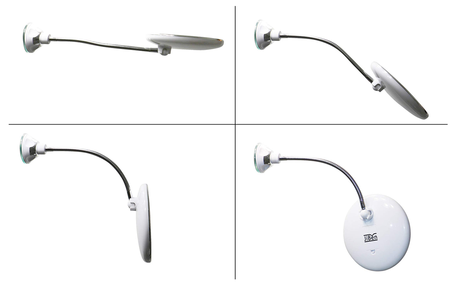 JiBen Flexible Gooseneck LED Lighted 10X Magnifying Makeup Mirror with Power Locking Suction Cup and 360 Degree Swivel, Portable Cordless Travel