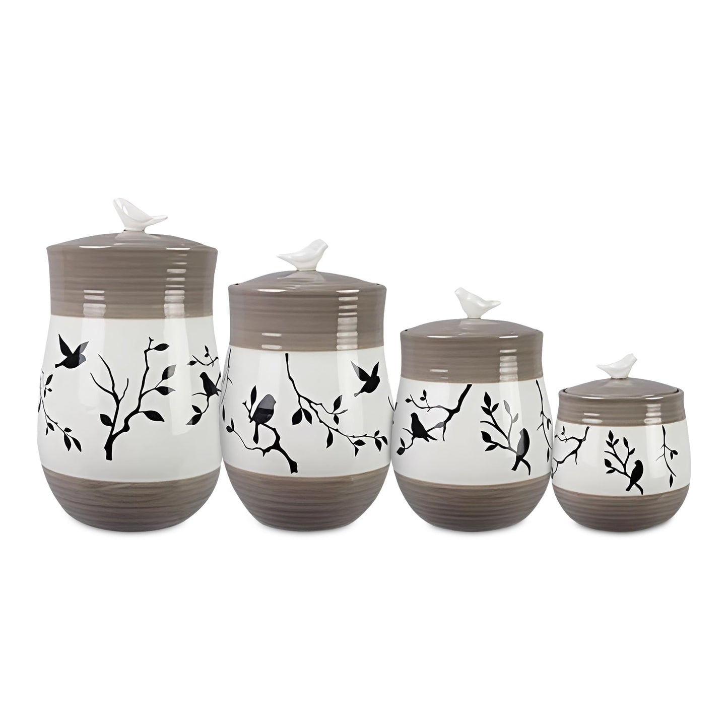 Young's Inc. 4 Pcs Set Botanical Ceramic Canisters- Storage Container for Kitchen and Bathroom - Beautiful Home Decor Accent to Store Food, Coffee…