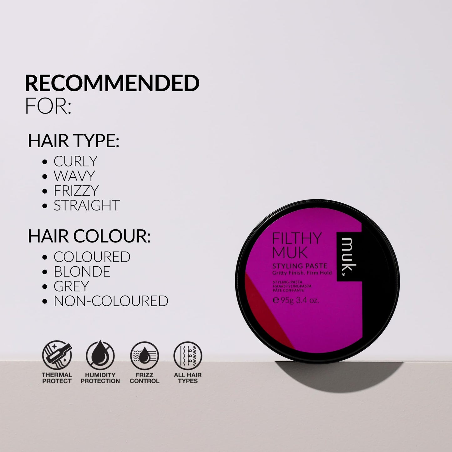 MUK. Haircare Filthy Gritty Finish Styling Paste, Hair Product, Hair Paste For Men, Firm Hold, Gritty Finish, Medium Shine - 3.4oz