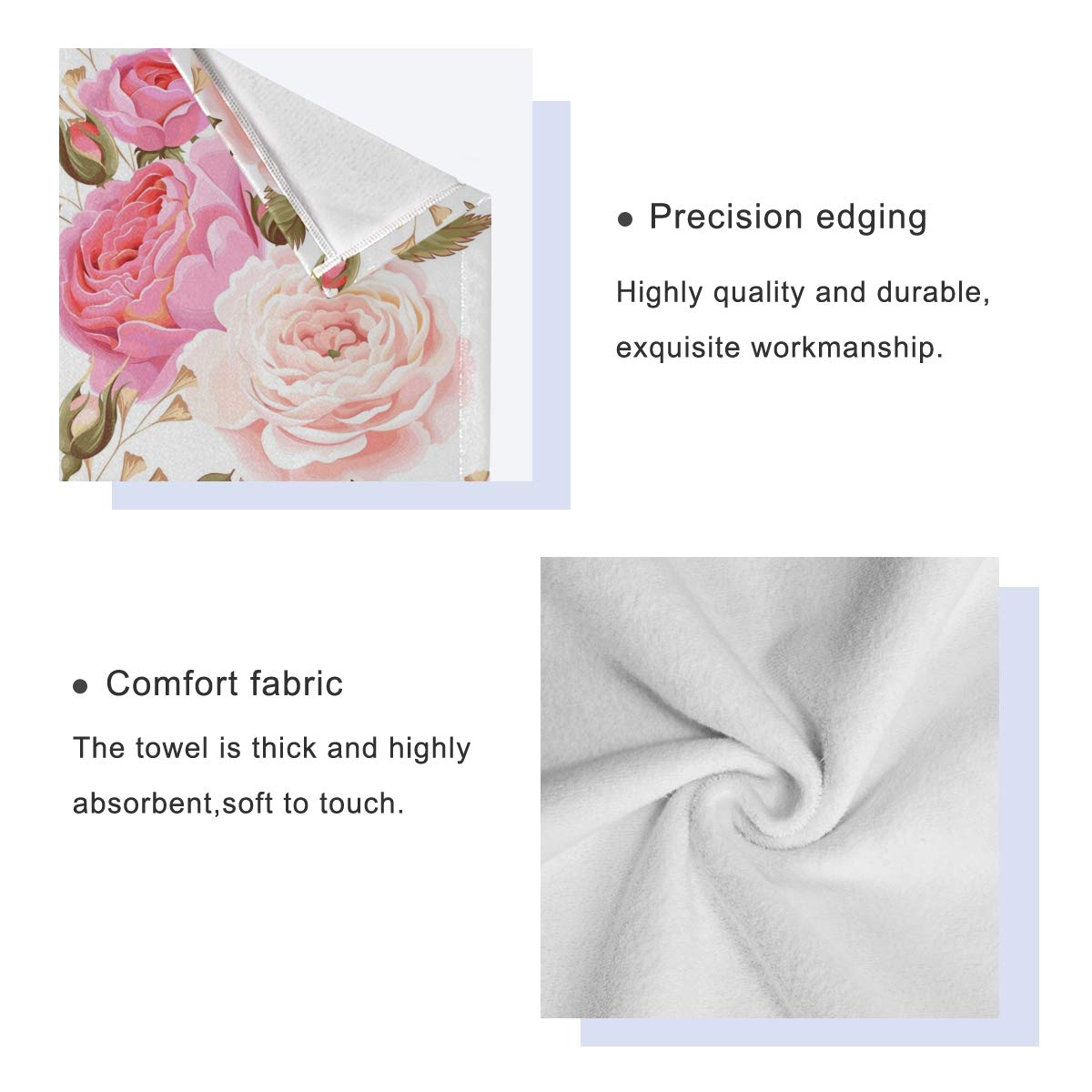 susiyo 3 Piece Bath Towel Set, Soft Highly Absorbent Bathroom Towels Beautiful Floral Pink Roses Fashion Print Quality Towels (Set of 3, 1 Bath…