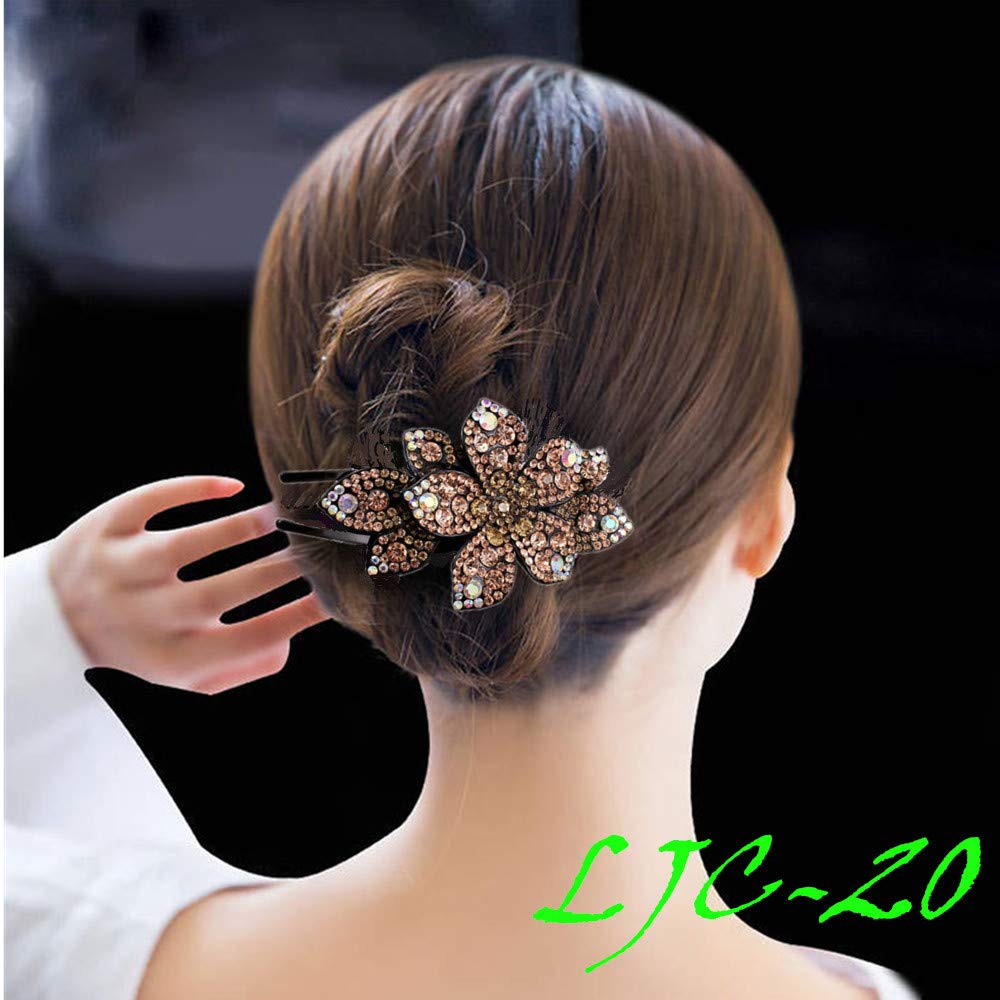 5 Pcs double flower decorative jeweled rhinestone hair clip pretty fancy floral thick crystal hair clips for women beautiful fashion designer asian
