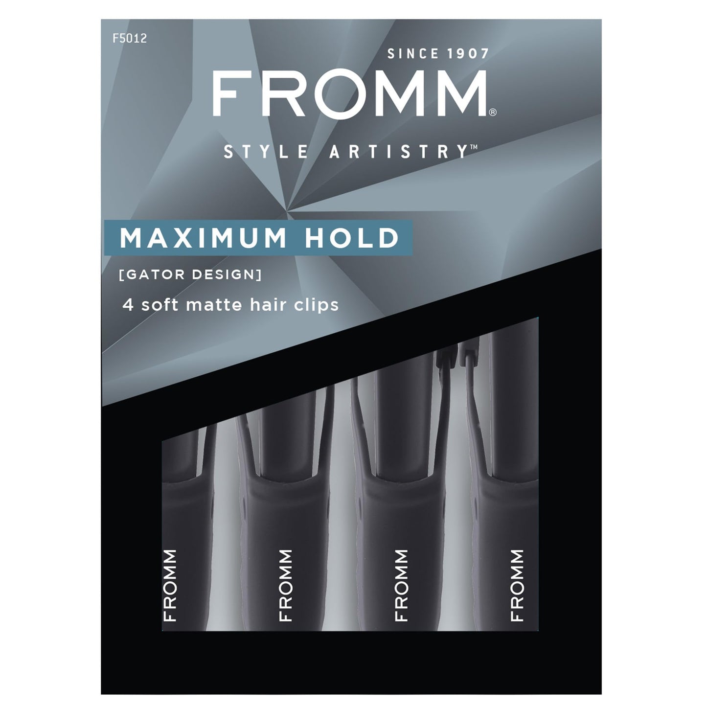 Fromm Professional Gator Hair Clips, 4.5", Double-Sided Teeth for Secure Sectioning on Wet or Dry Hair, Soft Matte Finish, Black, Pack of 4
