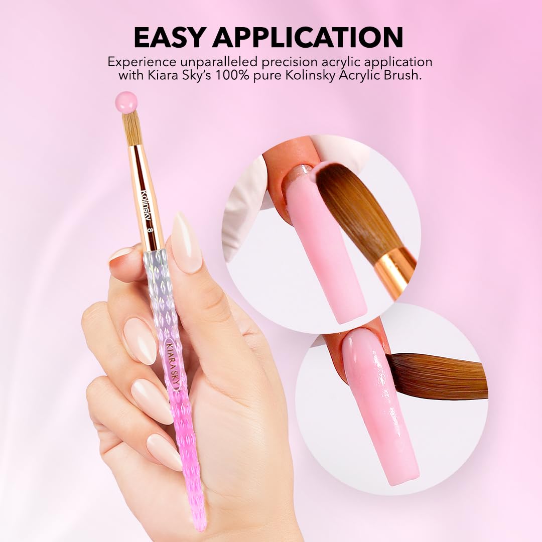 Kiara Sky Acrylic Brush #12 - Pink | 100% Pure Kolinsky | Crystal Cut Handle and Acetone Resistant
