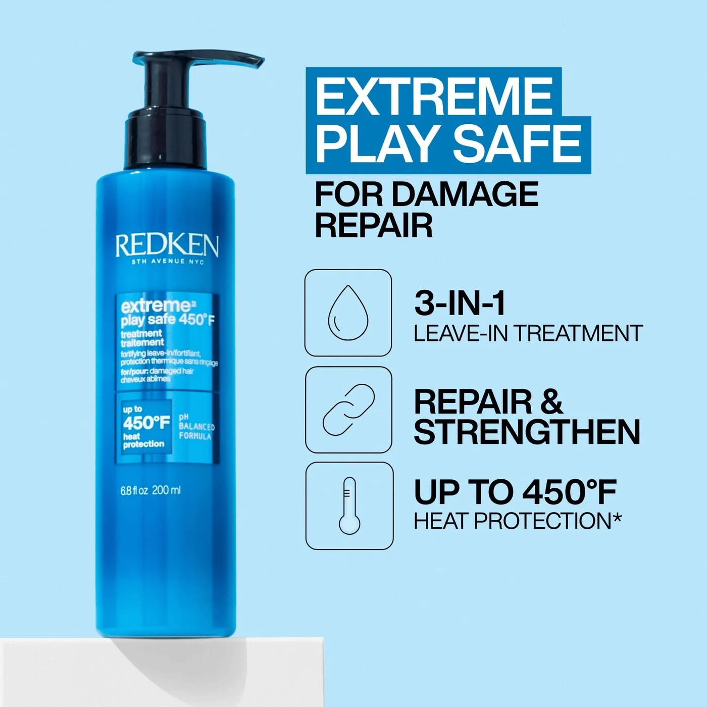 Redken Extreme Play Safe Heat Protectant Spray & Leave In Conditioner| For All Hair Types | Helps Reduce The Appearance of Split Ends |
