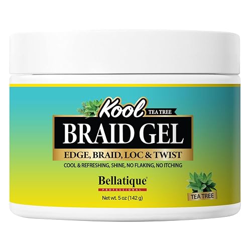 BELLATIQUE KOOL Braiding Gel Maximum Hold for LOC & Twist - No Flaking, No Whitening, Fast Drying, High Shine, Cool & Refreshing, Long Lasting Hold (5
