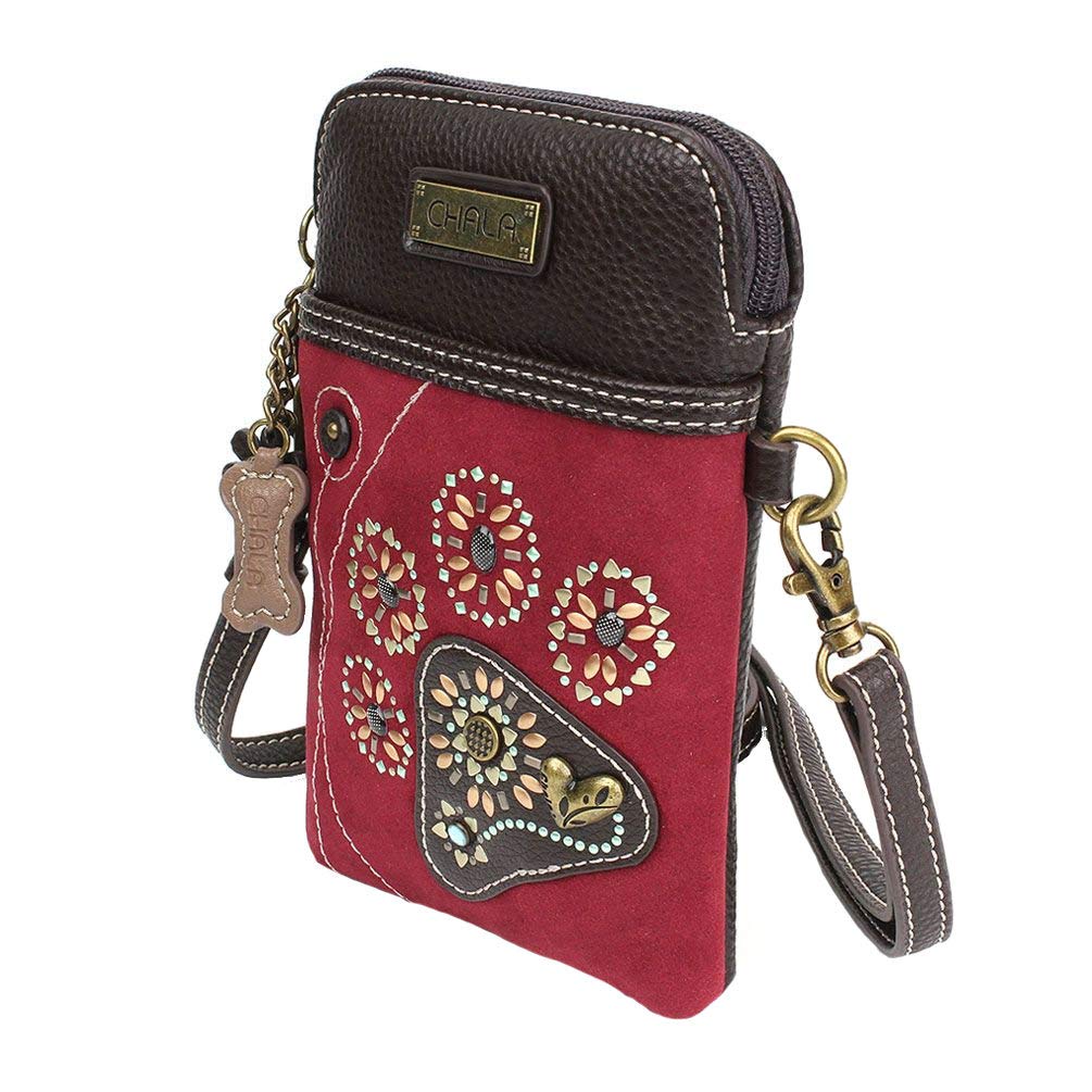 Chala Dazzled Paw Print Cellphone Convertible Strap Crossbody Handbag, Dog Lovers Gift