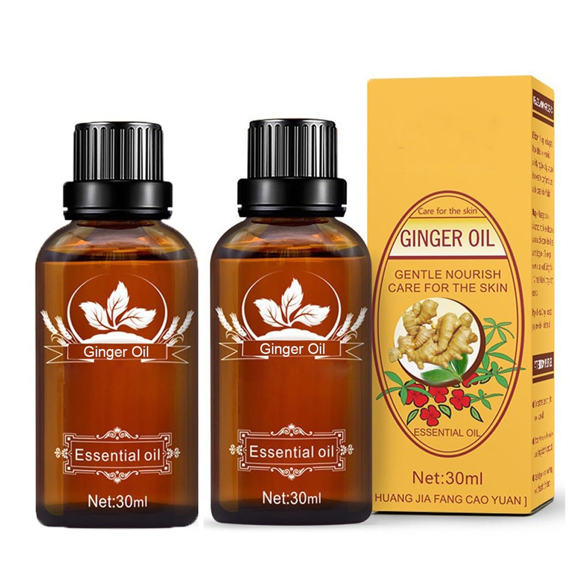 2 Pack Ginger Oil for Lymphatic Drainage, Vamotto Ginger Essential Oil for Swelling and Pain Skin Body Massage, Ginger Massage Oil Essential, SPA