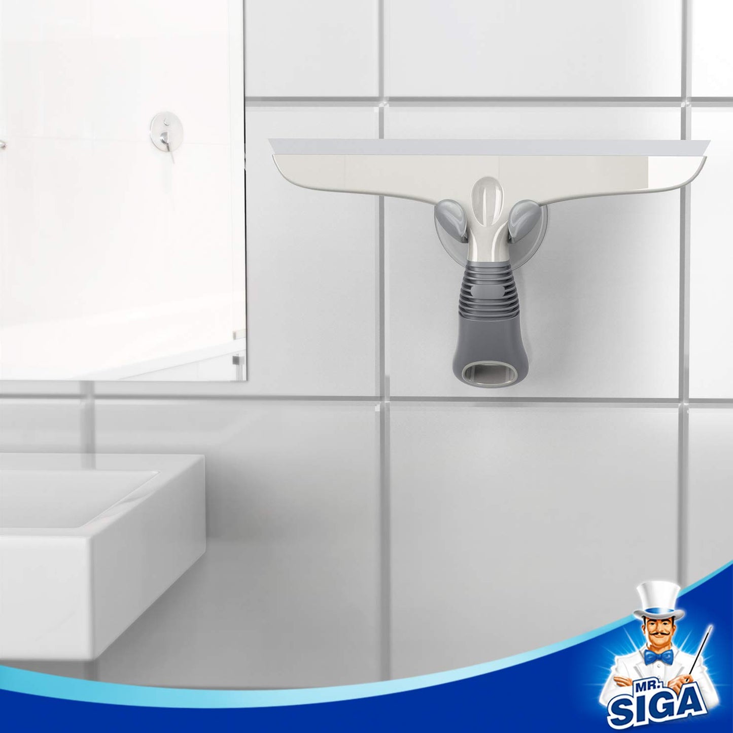 MR.SIGA 10" Silicone Squeegee for Windows, Glass, Shower Doors & Cars – Heavy Duty with Suction Hook, White & Gray, 1 Pack