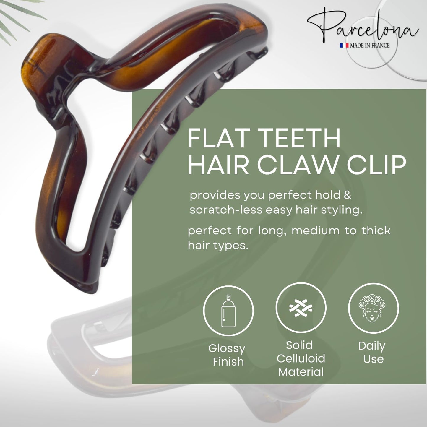 Parcelona French 4 Inch Large Tortoise Shell Flat Teeth Jaw Hair Claw Clip Clamp Clutcher