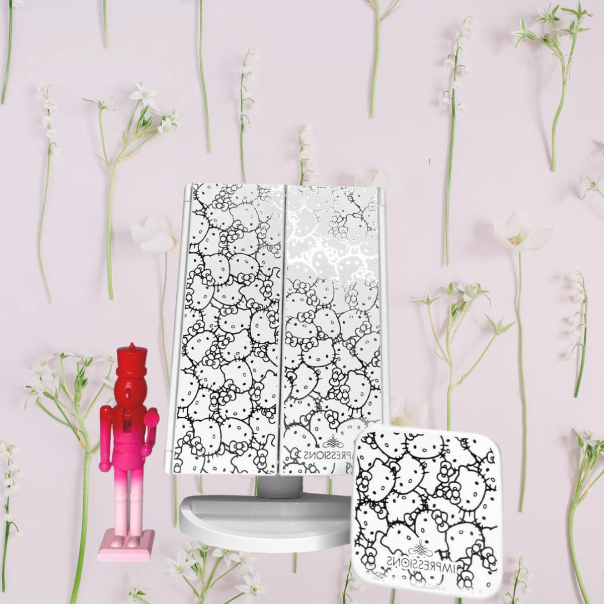 Impressions Vanity Hello Kitty Lighted Makeup Mirrors Bundle, Supercute Trifold and Compact Mirror with LED Lights, Magnification, Touch Screen